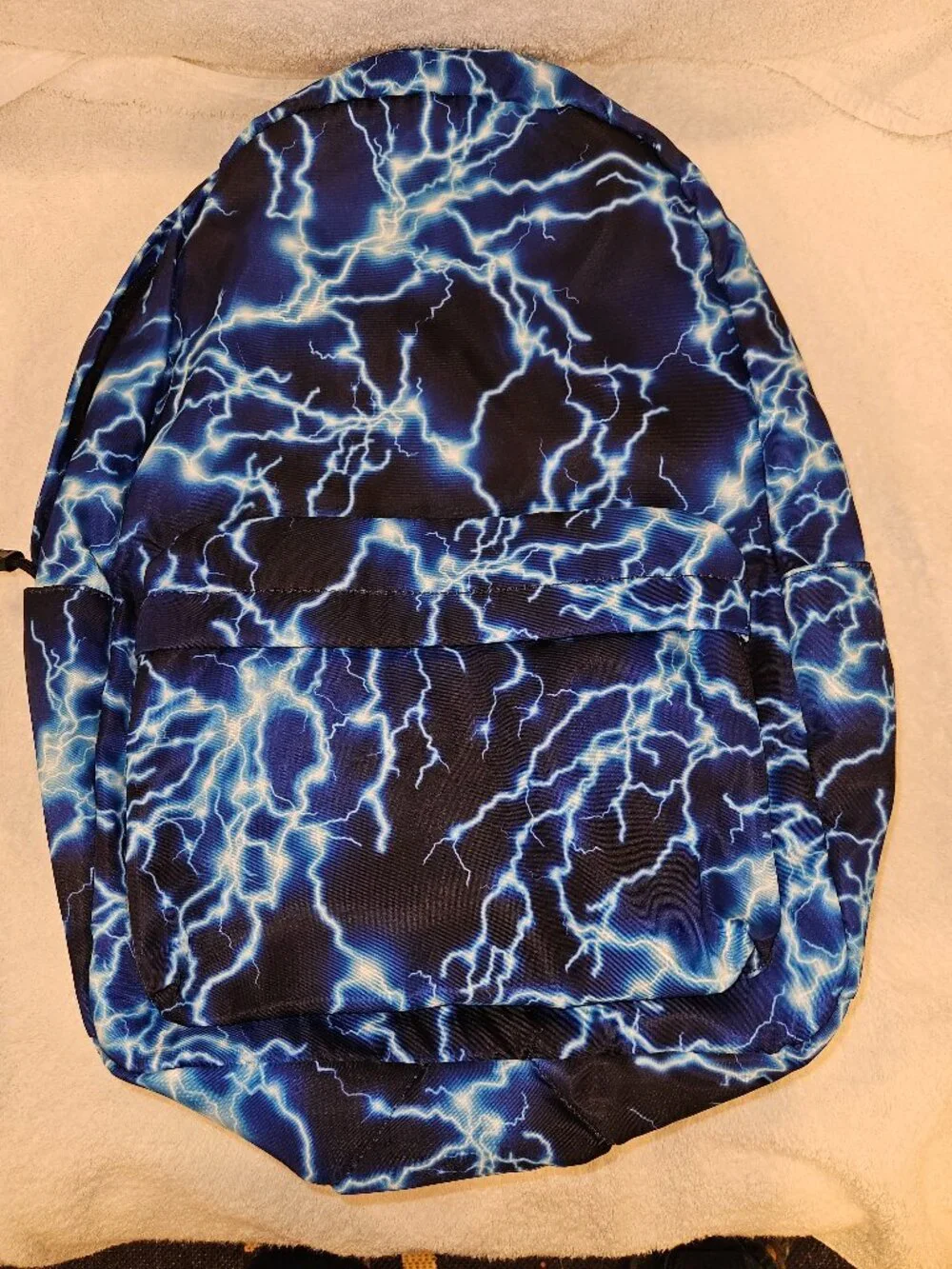 Lightning Print Backpack – Blue and White Design with 3 external pockets